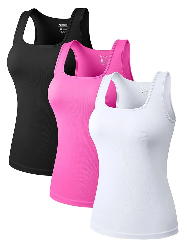 Hot Sale Musim Panas Wanita Asas Elastik Tank Top Tanpa Lengan Kolar Persegi Vest Kemeja-T Fesyen Fitness Yoga Top Kasual Wanita — image 3