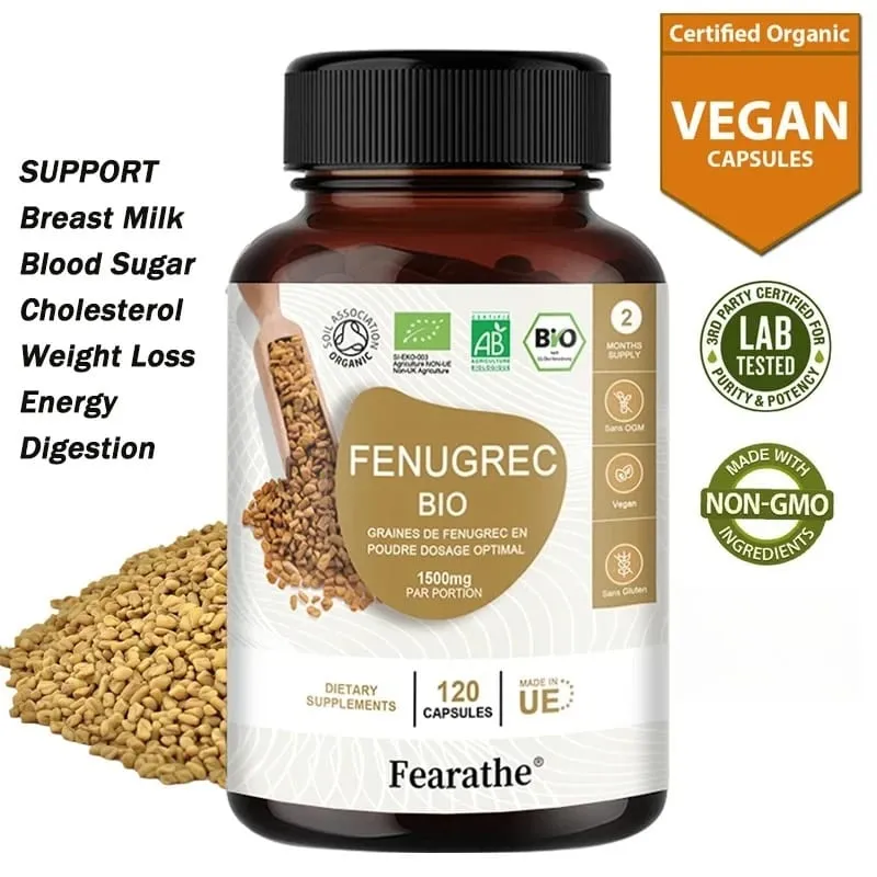 Organic Fenugreek Capsules with Vitamins & Calcium - 100% Vegan Fenugreek Powder Supplement for Women and Men — image 1