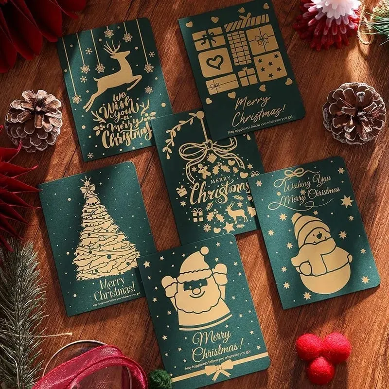10 Adet Vintage Altın Folyo Noel Katlanır Tebrik Kartları Çok Desen Nimet Tatil Kartları Yeni Yıl Kartpostal Hediye Kartları