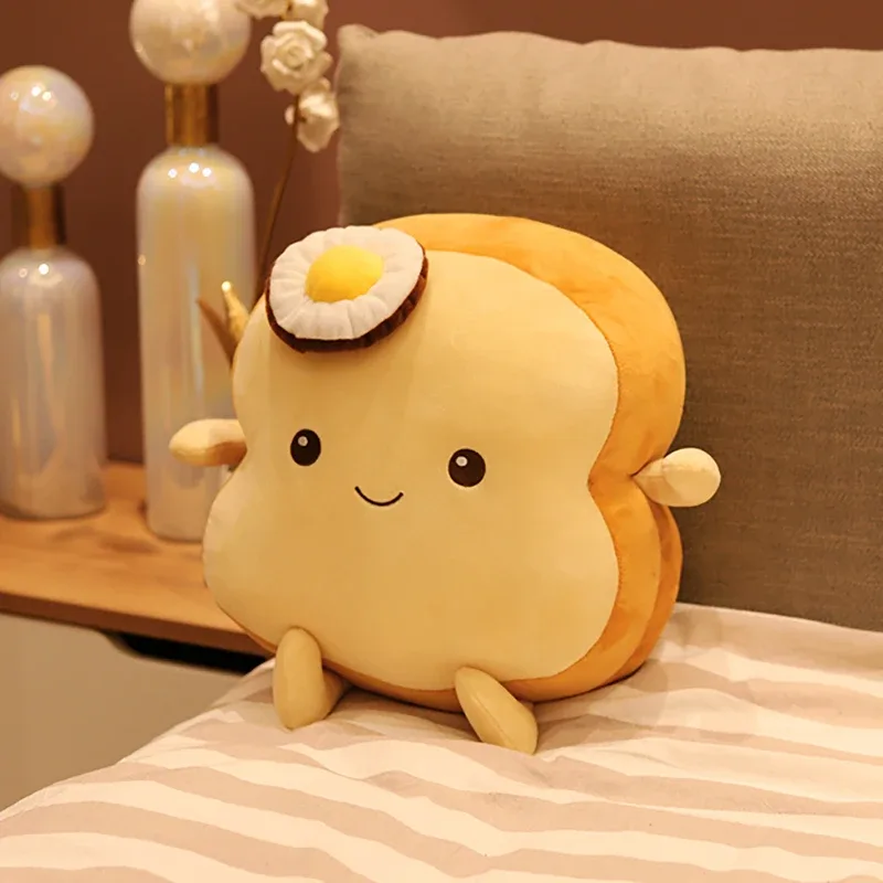 25/35 centimetri Uovo Fritto Peluche Sop Pane Tostato Cuscino Sorridente Carino Bruciato Marrone Cibo Peluche Supporto per la Schiena Cuscino Decor placante regalo — image 4