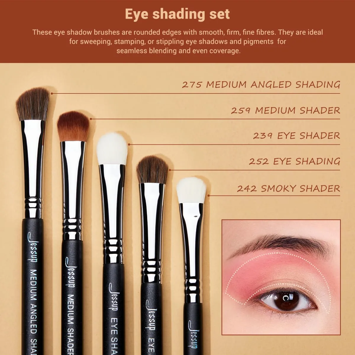 Jessup conjunto de pincéis para sombra, conjunto de pincéis de maquiagem para os olhos preto premium sintético, sombreamento, corretivo, pincel de mistura t339 — image 2