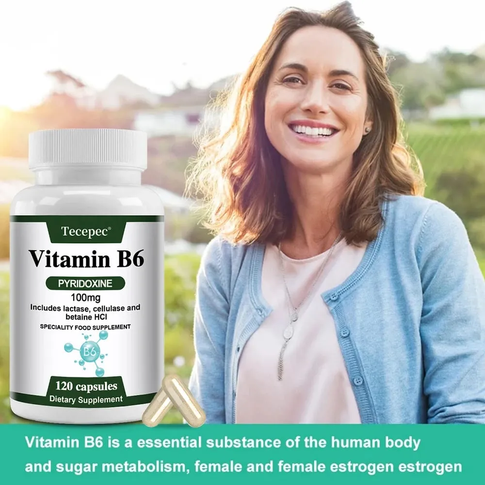 Vitamin B6 Kapsler - Hjernefunktion og hukommelseskoncentration Kardiovaskulær hud Hår Immun ikke-GMO kosttilskud — image 2