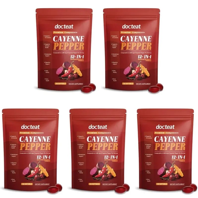Docteat Cayenne Pepper Softgels with Vitamin D3 and K2 Energy Metabolism and Digestive Support Antioxidant Defense 180 Softgels — image 11