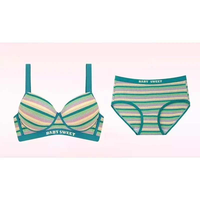 Set reggiseno senza cuciture per donna Bralette modellante a righe arcobaleno Lingerie anti-cedimento e sollevamento busto piccolo vestibilità S-XL — image 6