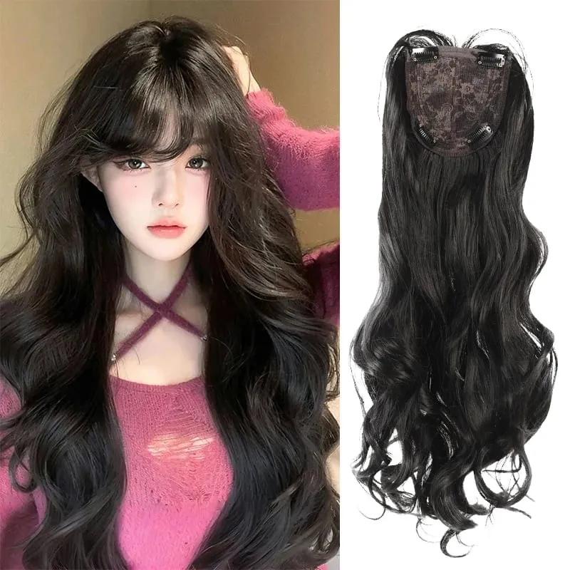 Voluminous Curly Synthetic Fiber Wig Topper – No Cap Needed BB Clips Secure Add Length & Body for Commute or Events
