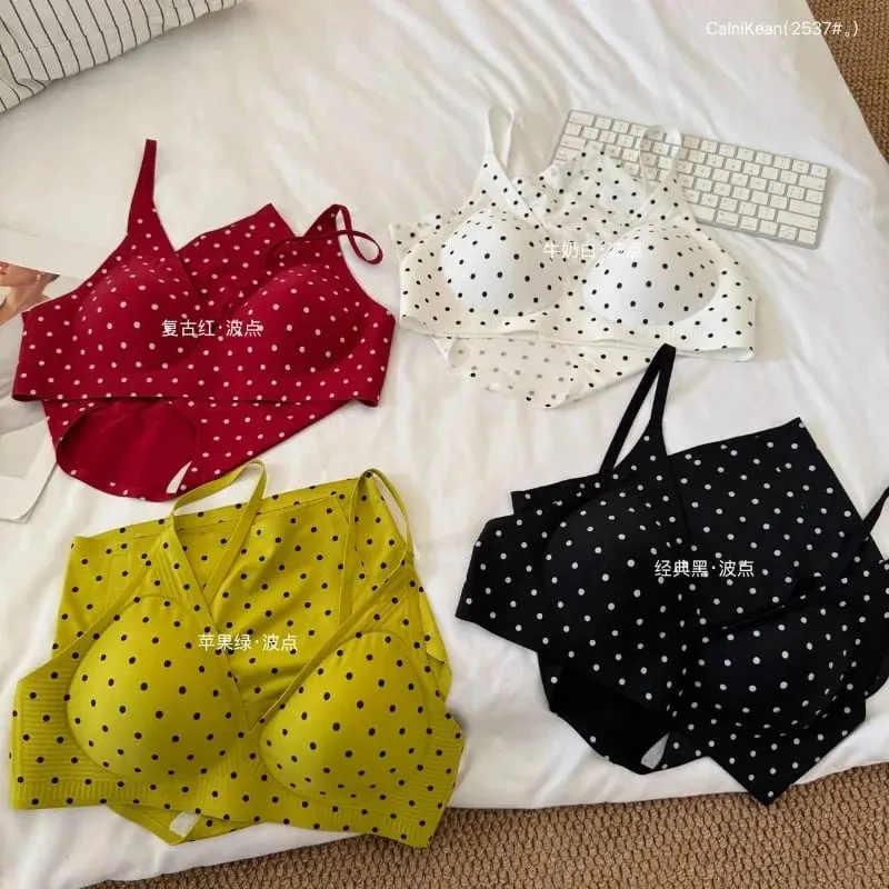 American Retro Polka Dot BH Sømløs Deep V Wireless Jelly Support Anti slappe lingeri Sæt Sexet Komfort MOYISU Sexet BH Sæt — image 1