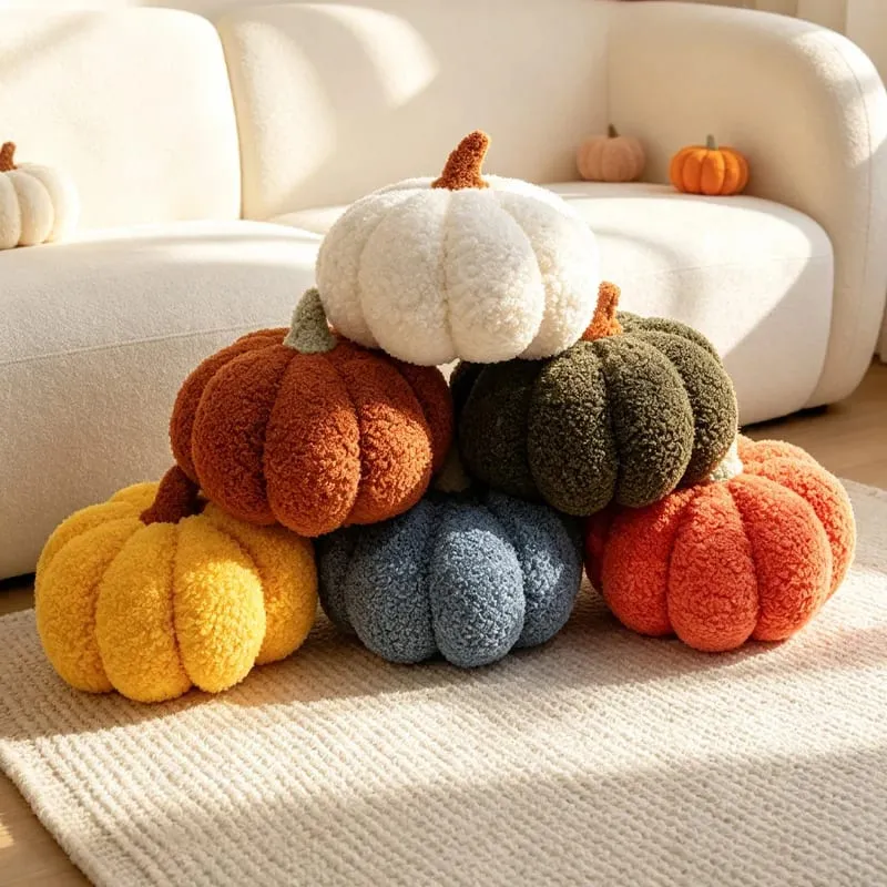 Mehrfarbiges Kürbis-Plüschkissen, weich gefülltes Kürbiskissen, Heimdekoration, süßes Plüschtier, Halloween-Geschenk, Nachttischkissen