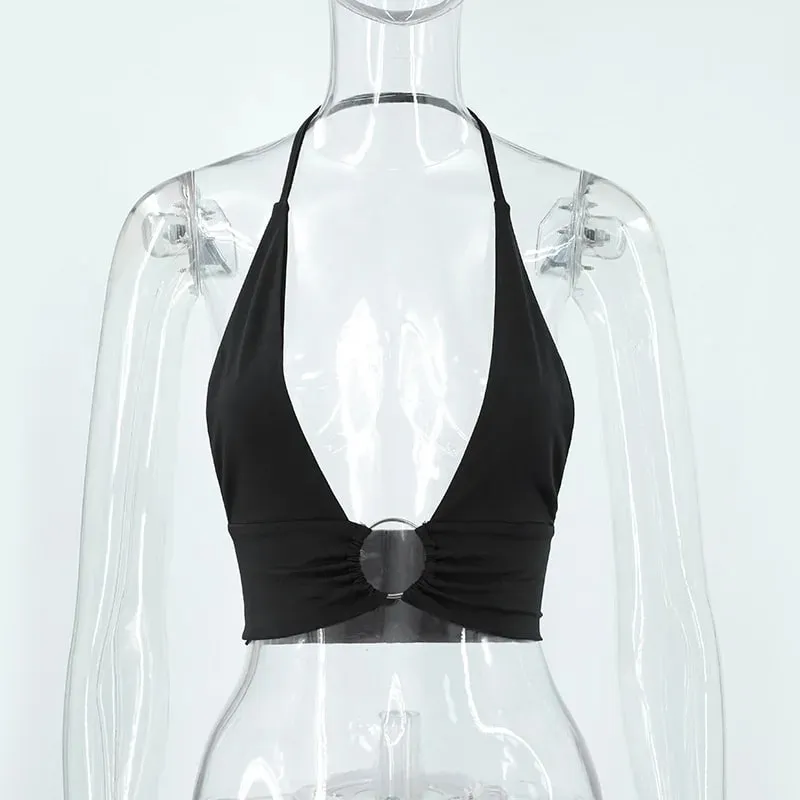 Sommer Kvinder Sexede Super-korte Tank Tops Patchwork Camis Solid Hollow Out Toppe Dame Ærmeløse Stropløse V-hals Slim Top Veste — image 2