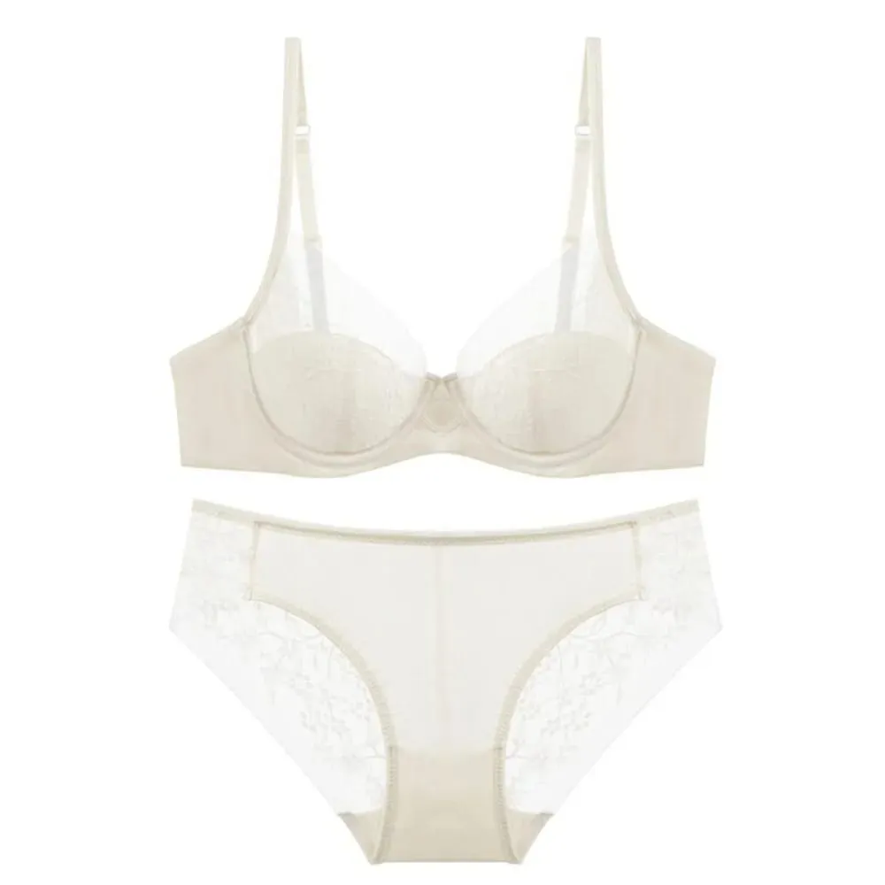 Women Lace Lingerie Set Thin Cup Minimizer Bra Panty Kit Full Coverage Breathable Intimates for Big BustFashion Daily Underwear — image 2