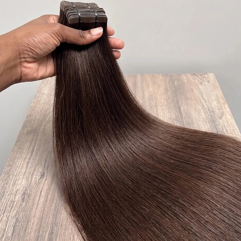 Colored 4A Medium Brown Tape In Hair Extensions 100% Human Hair Seamless Invisible 21Pcs/Pack 50g Remy Straight Brazilian 22 24 Inch Pure Human Hair For Women — image 2