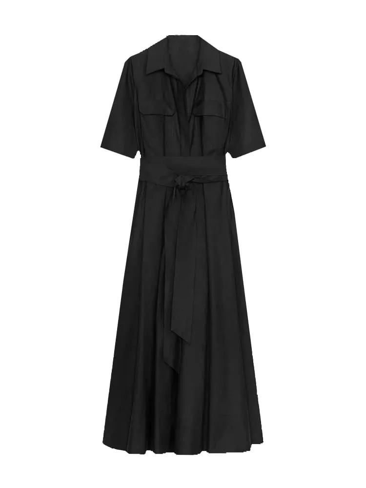 Chic sólido manga curta lapela vestido longo para mulheres elegante único breasted cintura maxi vestido senhora férias noite vestidos de festa — image 6