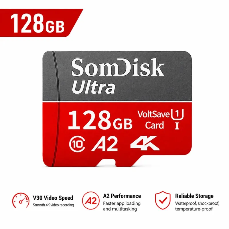 การ์ด Micro SD/TF ขนาด 128GB การ์ดความจุขนาดใหญ่ Class10 สูงถึง 100MB/s การ์ดเก็บข้อมูลกันน้ำใช้สำหรับกล้อง/เครื่องบันทึกการขับขี่ — image 9