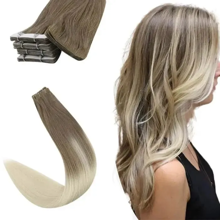 [12 เดือน] ที่มองไม่เห็นเทปฉีดต่อผม Virgin Hair สีขาวสีบลอนด์ 10A คุณภาพ Long Uselife