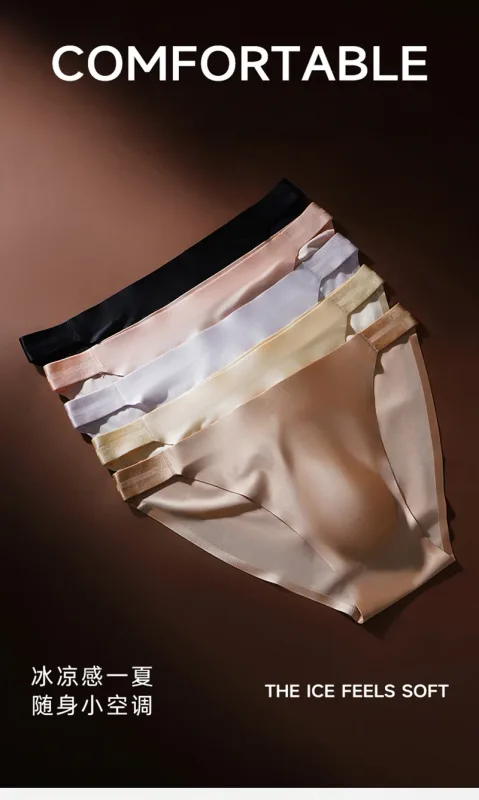 Slip da uomo senza cuciture ad asciugatura rapida Intimo tinta unita Seta di ghiaccio Mutande leggere e sottili Mutandine sexy traspiranti 3D Pouch Undies — image 12