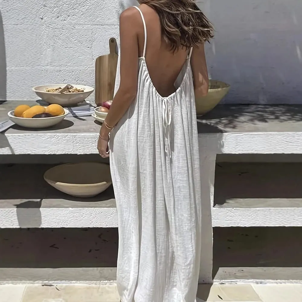 Backless Cami Dresses Open Back Lounge Dress Spaghetti Strap Sleeveless House Dress Long Sundress Holiday Beach Wear — image 6