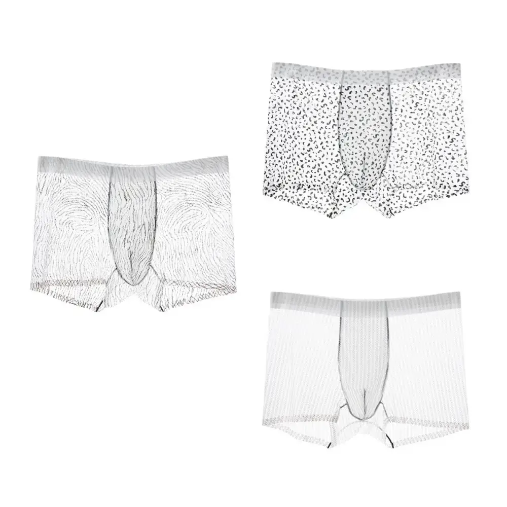 Fashion Thin Ice Silk Boxer Briefs See Through Stripe Leopard Print Boxers Breathable Seamless Cool Feeling Underpants Daily — image 3