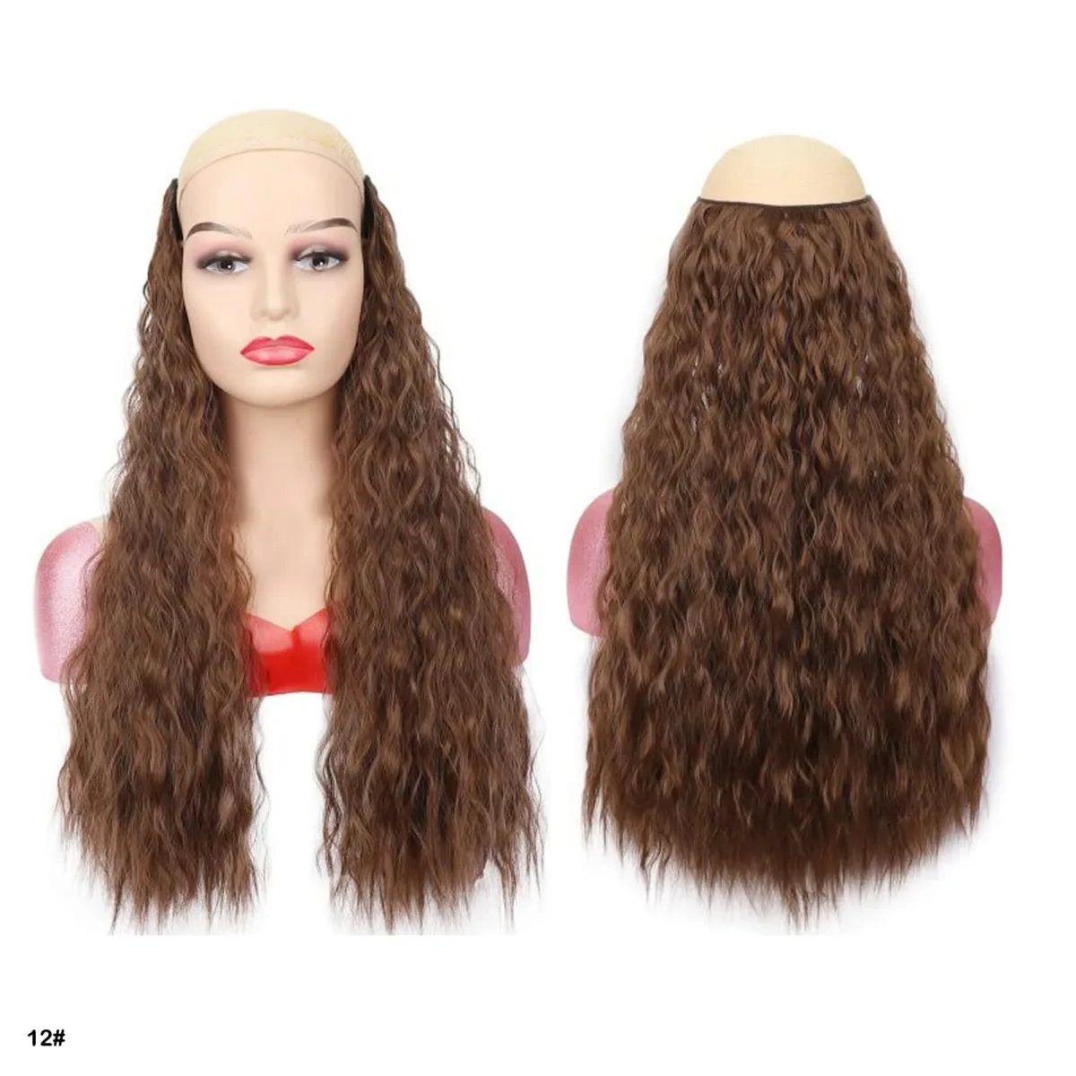 Extensions de cheveux synthétiques bouclés pince en une seule pièce 4Clips postiches longues vague profonde pour les femmes usage quotidien accessoire de cheveux de fête — image 21