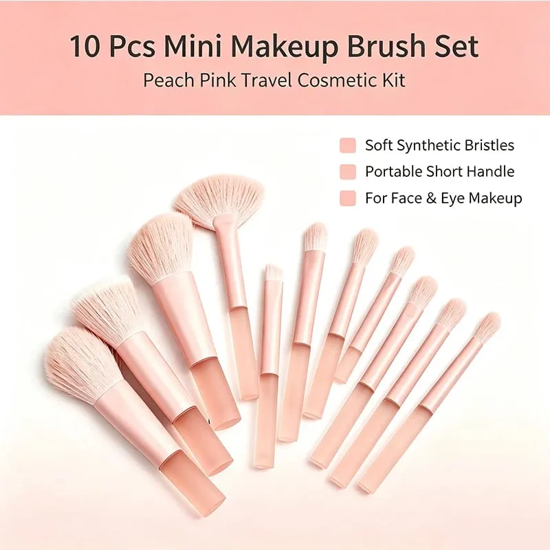 10-teiliges Reise-Make-up-Pinsel-Set, Mini-Make-up-Pinsel in Reisegröße, kleine Lidschatten, Augen, Lippenstift, Foundation-Pinsel, Schatten, Kontur, Rouge — image 1