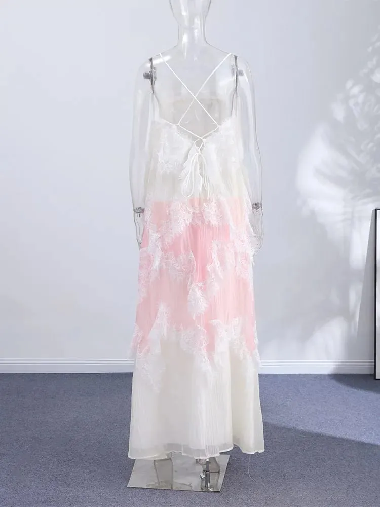 Robes bouffantes en dentelle à bretelles Spaghetti pour femmes, Slim, sans manches, dos nu, longueur au sol, nouvelle tenue de vacances d'été pour dames, 2026 — image 6
