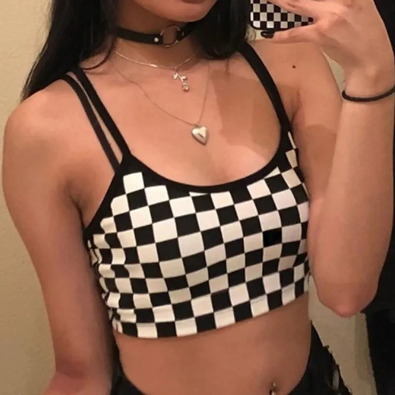 Noir rouge Plaid damier débardeur licou femmes nu ventre culture hauts Camis mode bustier tubulaire femme sans manches recadrée gilet — image 2