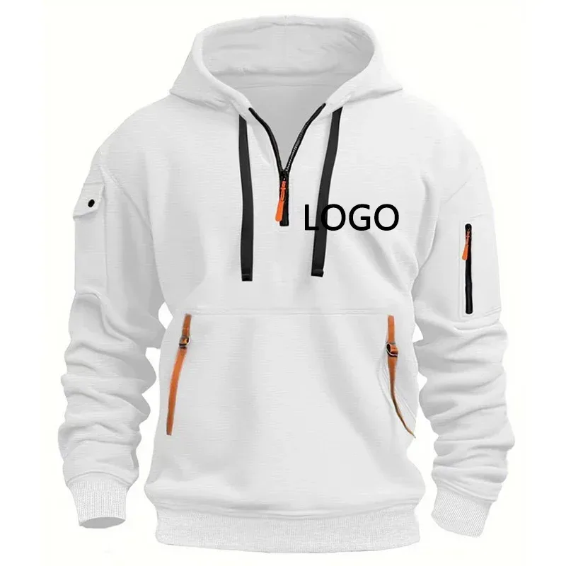 Nuevas sudaderas con capucha personalizadas con hombros descubiertos para hombre, deporte de ocio, sudaderas holgadas con bolsillo en el brazo y cremallera múltiple, chaqueta con capucha a la moda, Jersey — image 5