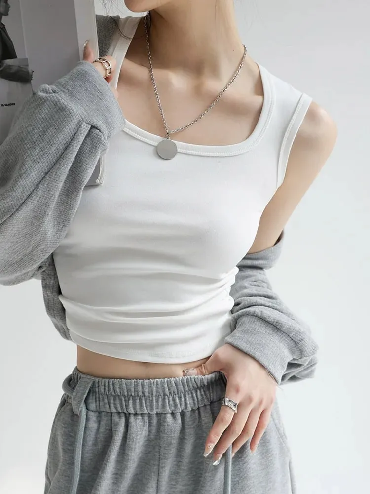 Tank Top Berusuk U Pepejal Wanita Kamisol Atasan Tangki Elastik Asas Musim Panas Wanita Atasan Tangki U Neck Padat — image 4