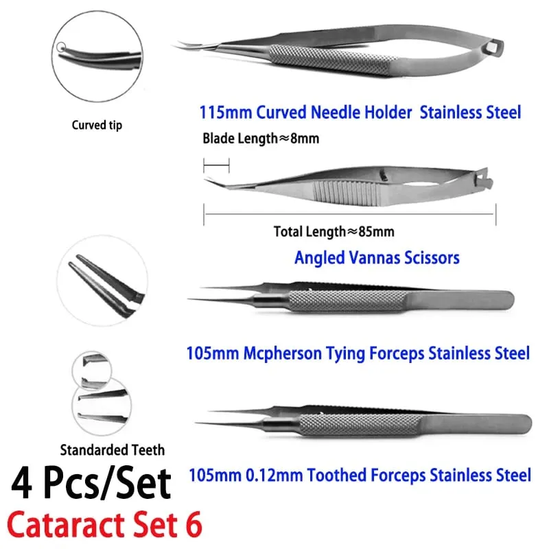 Ensemble de cataracte à usage Non médical, pincettes porte-aiguilles 4 pièces/ensemble outils de réparation ménagers Hi Eye — image 8