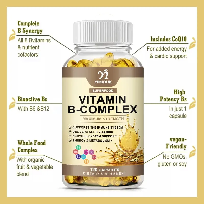 Kapsul Vitamin B-Kompleks dengan Vitamin B12 & Biotin Menyokong Tulang Saraf Metabolisme Kesihatan Otak & Jantung Tenaga Imun — image 5