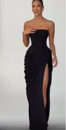 Elegante abito lungo pieghettato giallo senza spalline da donna Chic abito senza maniche solido in vita che stringe l'abito diviso 2026 abiti da sera da sera per donna — image 10