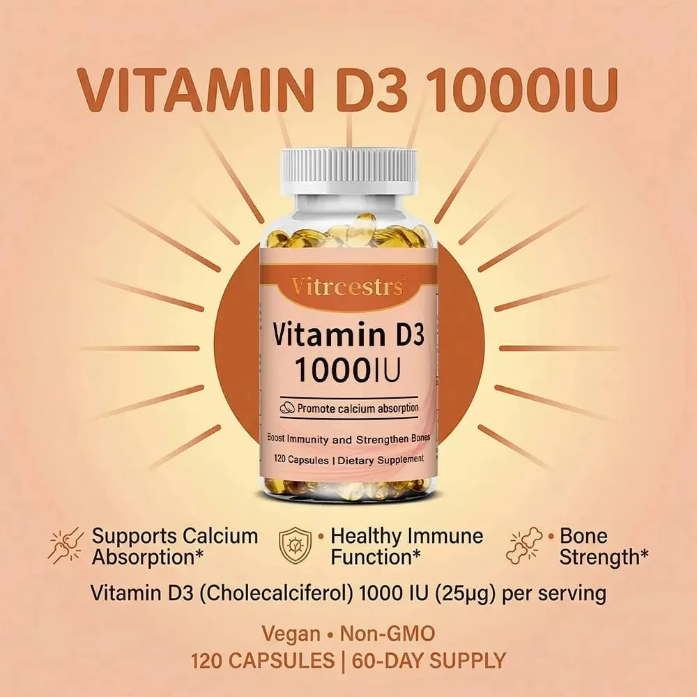Vitamin D3 1000iu for Immune Support Healthy Muscle Function and Bone Health - Non-GMO Gluten Free 120 Vegetable Capsules — image 6