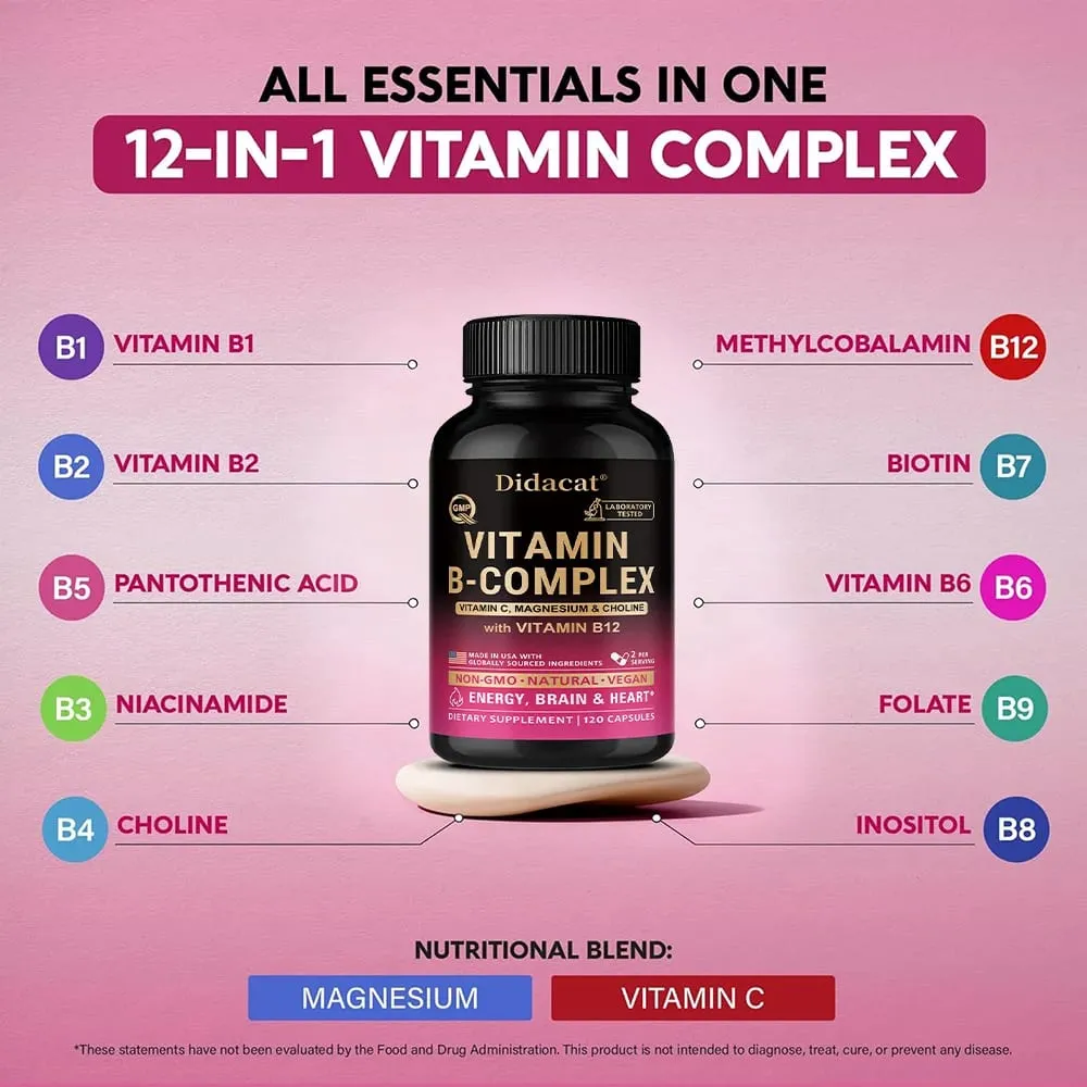 Usable Unisex Active Vitamin B Complex Highly Effective and Easily Absorbed - Immune Energy and Metabolic Supplement