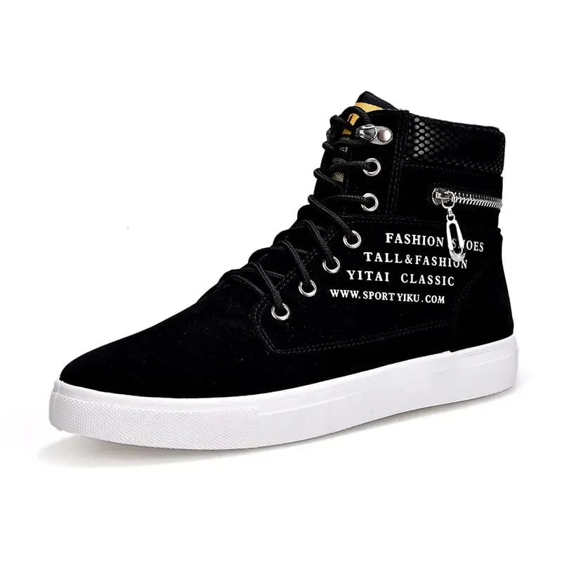Baskets vulcanisées noires chaussures plates confortables pour hommes à lacets Zapatillas Hombre automne printemps baskets hautes grande taille 38-48 — image 6