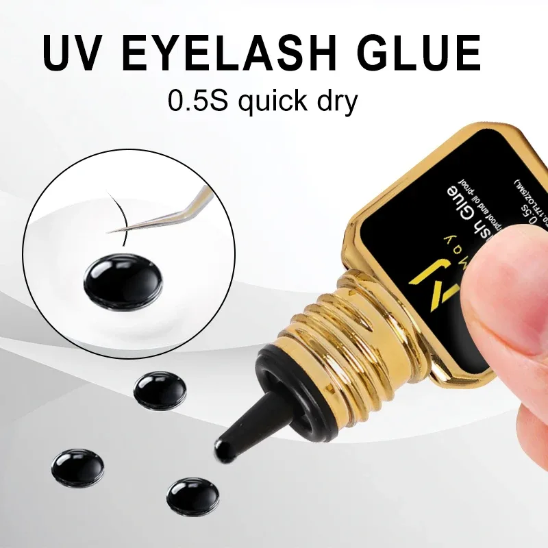 0,5 Sek. Wimpernverlängerungskleber, schwarz, schnell trocknend, UV-Wimpernkleber, schwarzer Wimpernkleber, Wimpernentferner für UV-Wimpernverlängerung