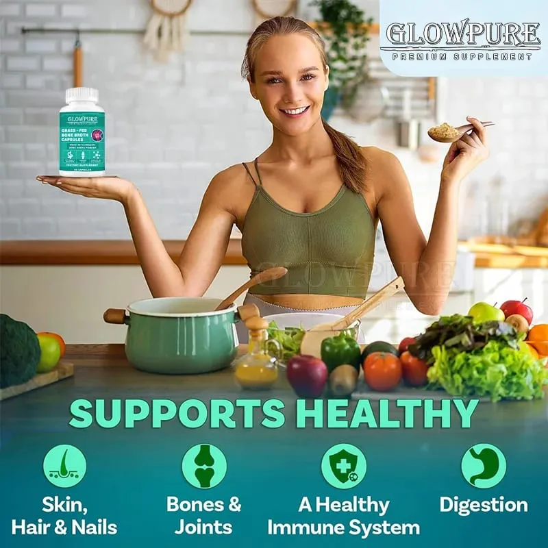 Bone Broth Collagen Protein Capsules - Grass-Fed Collagen Powder for Skin & Bones Joint Health and Flexibility Paleo Friendly — image 2