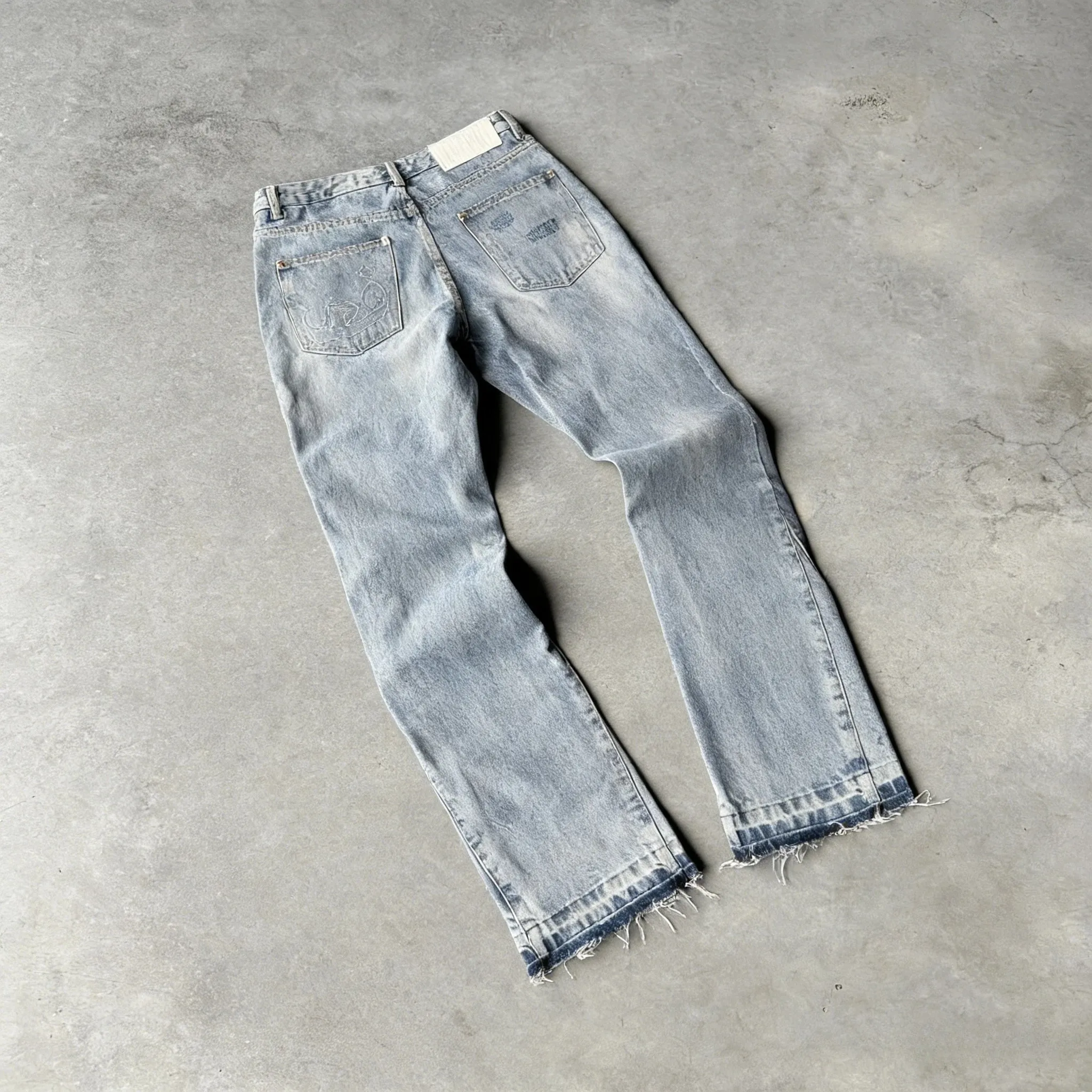 Hip Hop กางเกงขาตรง Gothic Fringed Casual Micro Flared กางเกง Y2K Vintage Slim Fit กางเกงยีนส์อินเทรนด์ล้างผู้ชายผู้หญิง Harajuku — image 1