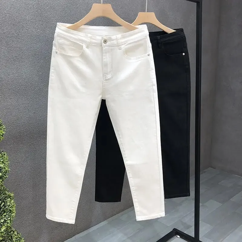 High-Quality Korean Street Men's Slim Jeans for Spring and Autumn with Denim Fabric and Casual Solid White Black Punk Trousers — image 3