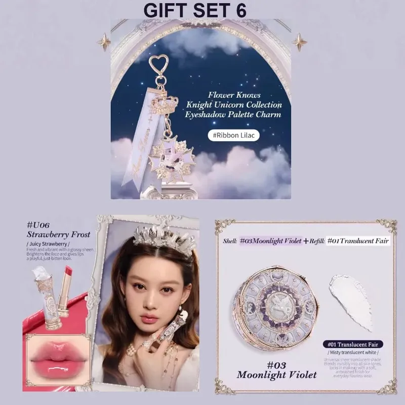 Flowerknows Knight Unicorn Collection ชุดแต่งหน้า Eye Shadow Palette ลิปสติกลิปสติก Blusher Setting Powder Matte Lipliner