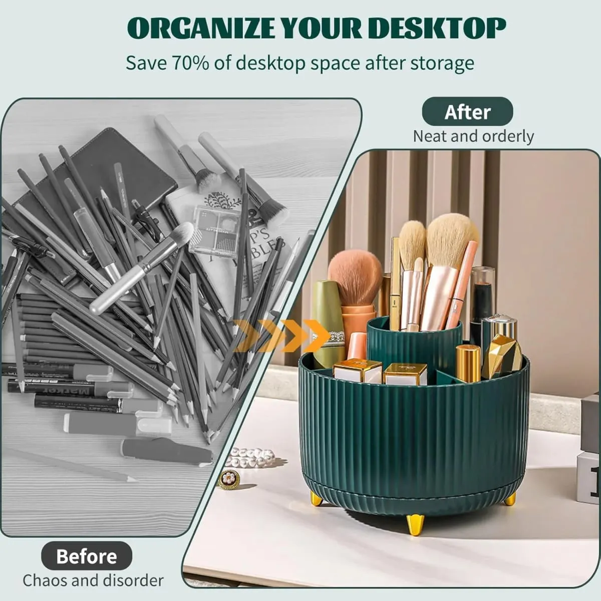 Suporte giratório para pincéis de maquiagem, 5 espaços, 360 °, organizador, multifuncional, armazenamento de mesa, cosméticos, para banheiro de mesa — image 2