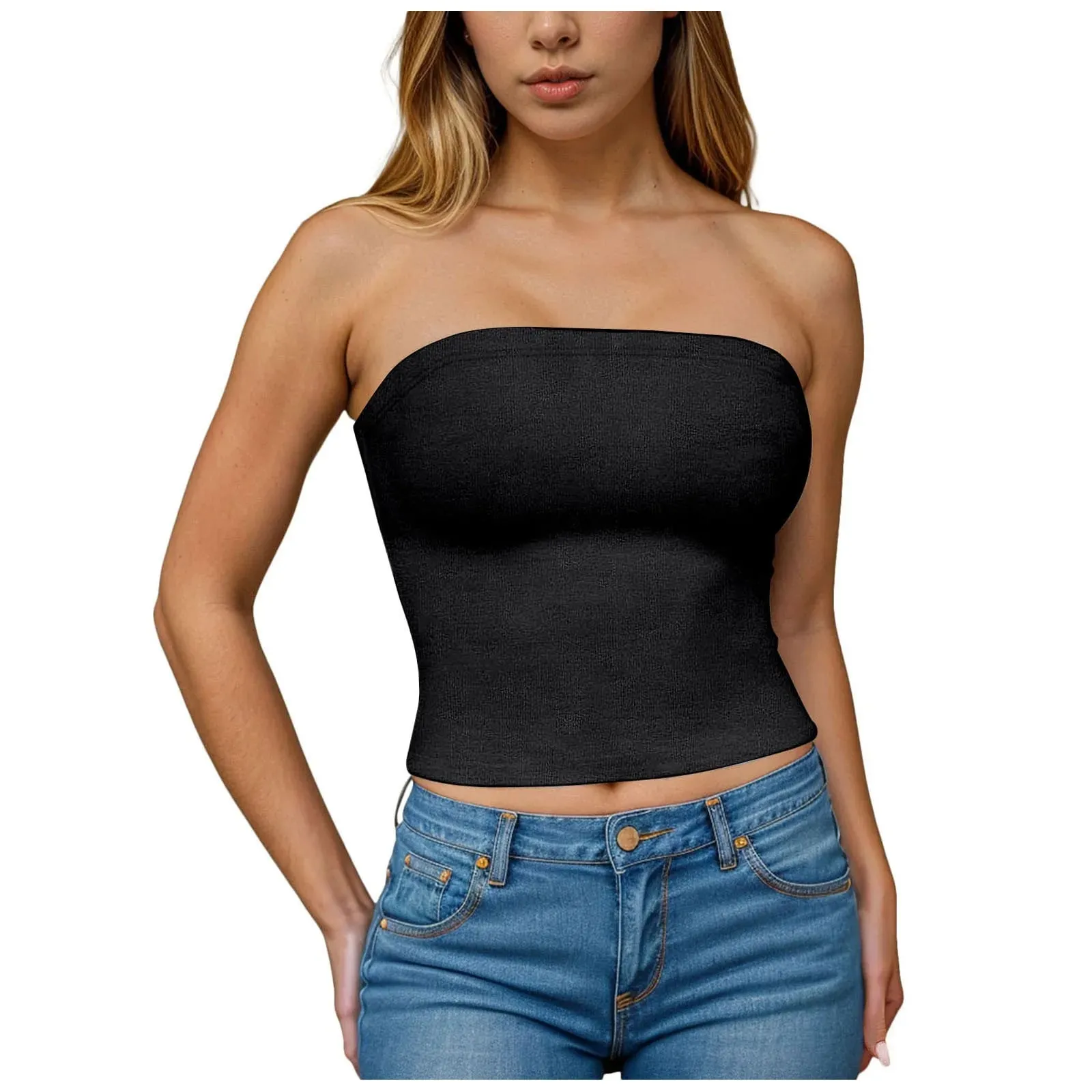 Hauts tubulaires Sexy pour femmes, épaules dénudées, sans bretelles, couleur unie, dos nu, Bandeau, Slim Fit, chemises à bascule, sous-vêtements