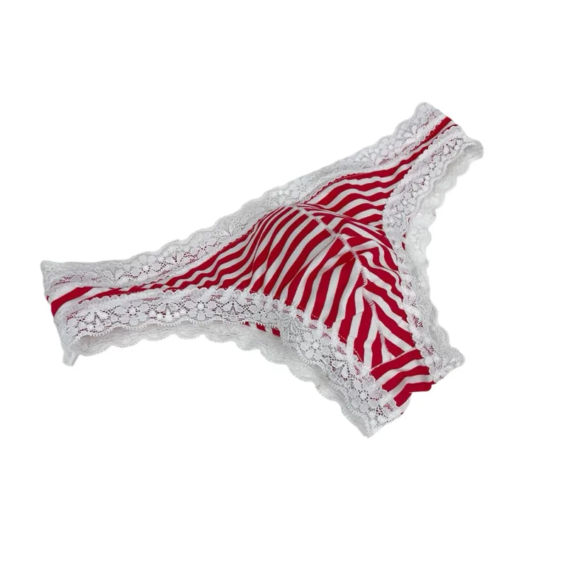 ผู้ชายลูกไม้ Trim ลาย G-String ชุดชั้นในครึ่งปกคลุมก้น Low-RISE Pantie Breathable เซ็กซี่ U Bulge POUCH สบาย Tong