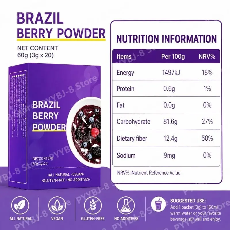 Acai Berry Powder Health Supplement All Natural Herbal-based Formula 3g X 20Packs — Helps Brighten The Skin and Resist Oxidation — image 2