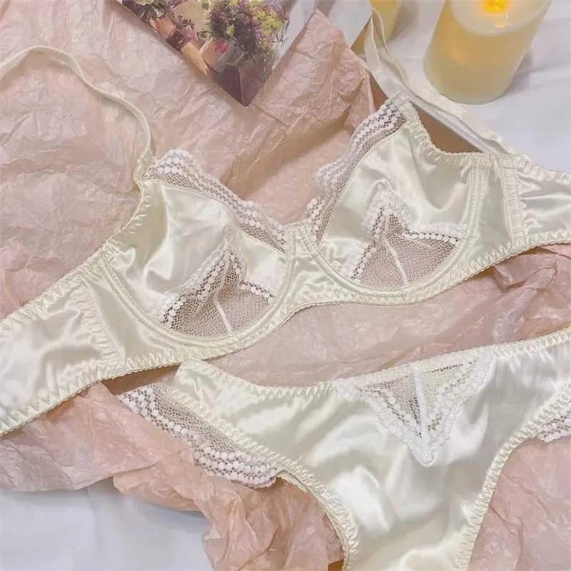 Wanita Satin Lace Underwire Bra 32-38AB Ultra Nipis Minimizer Bra Sisi Sokongan Anti Sag Mengumpul Payudara Pakaian Dalam Perancis — image 9