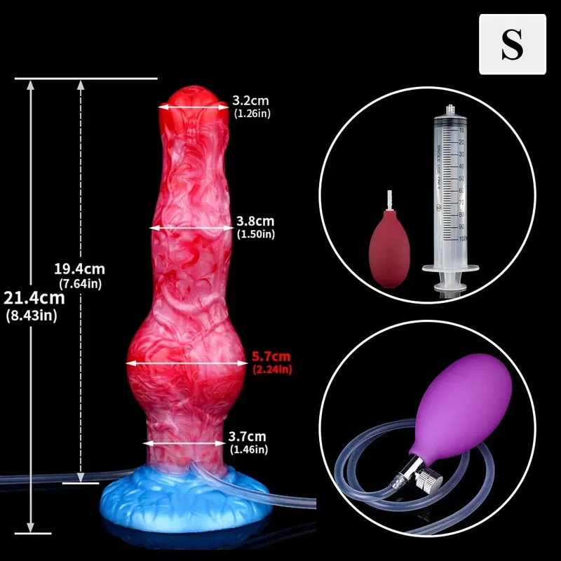 Eiaculazione Plug anale Cane/Lupo Pene gonfiabile con nodo grosso con funzione di squirto Giocattolo del sesso con ventosa forte per donne e uomini