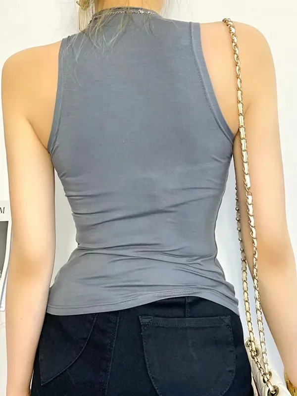2025 sommer NEUE Ankunft Frauen Einfarbig Kausalen Sexy Croped-Top Ärmellose Tank Streetwear — image 3