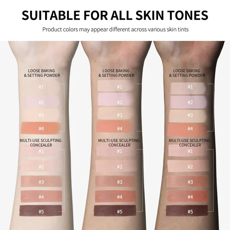 Set Solekan Wajah 2pcs Dengan Concealer dan Bedak Tetapan Longgar Wajah Asli Licin Matte Kemasan Kosmetik Wanita Makeup Korea