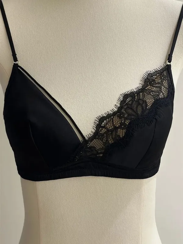 Francouzský styl krajková podprsenka Bralette Malá prsa Bez kostic Trojúhelníkový košíček Tenký ramínko Sexy sada spodního prádla Push Up Dámské spodní prádlo