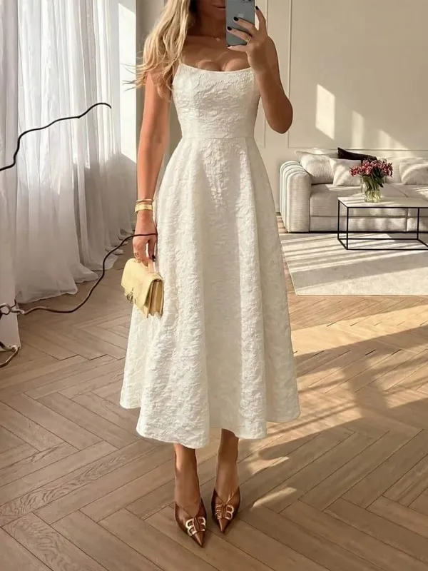 Abito maxi a trapezio senza maniche con scollo a U senza maniche in tinta unita da donna Abito estivo sexy elegante per appuntamenti casual streetwear quotidiano — image 1