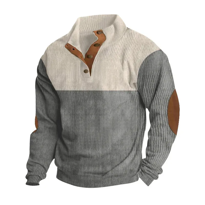 Męska bluza z długim rękawem Cargo American Splicing Patch Pullover Męska kurtka outdoorowa sztruksowa z długim rękawem