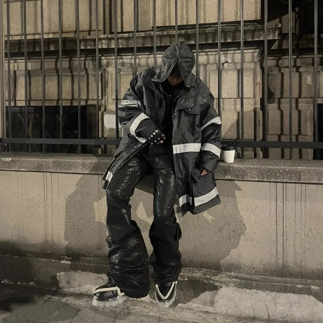 Vintage powłoka batikowa czarne dżinsy typu slim fit rozkloszowane elastyczność rozciągliwa wstążka Y2k Streetwear Casual obcisłe dżinsy z dzwonkiem — image 5
