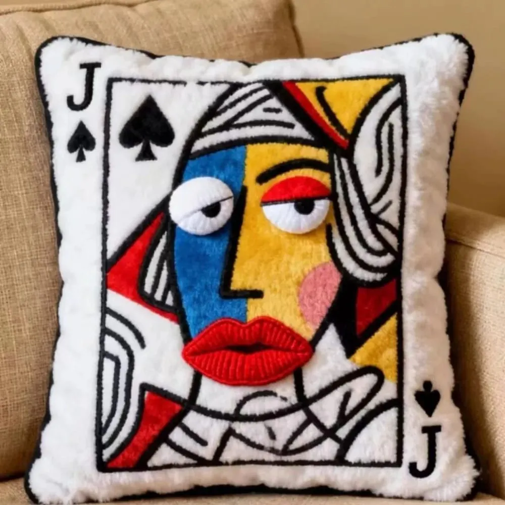 Poker-Kartenkissen im Patchwork-Stil, 3D-große Augen, hochwertiges Design, besticktes Kissen, Kartenspiel-Thema, Patchwork-Kissen, zum Verschenken — image 9